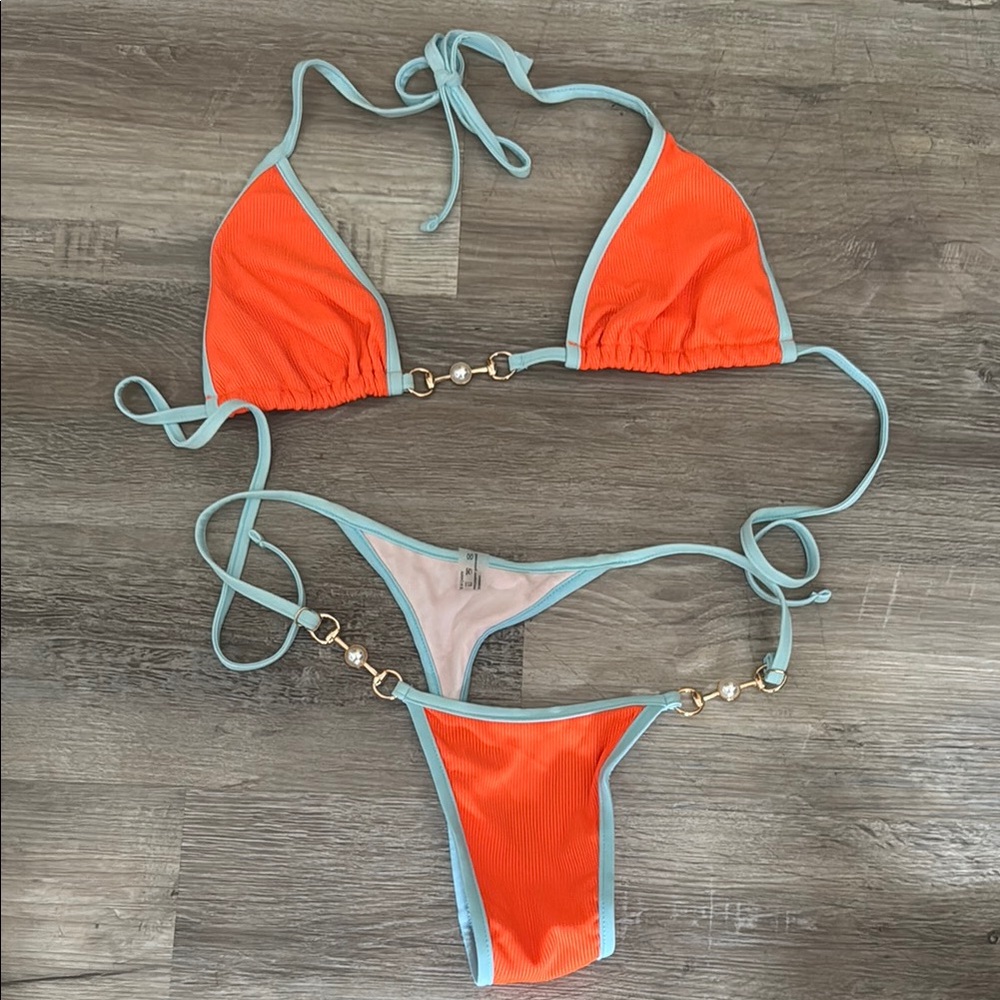 Orange and Blue Bikini Set